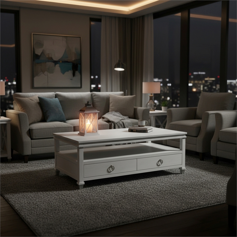 Point Breeze - 2-Drawer Cocktail Table with Castors - Wood - White