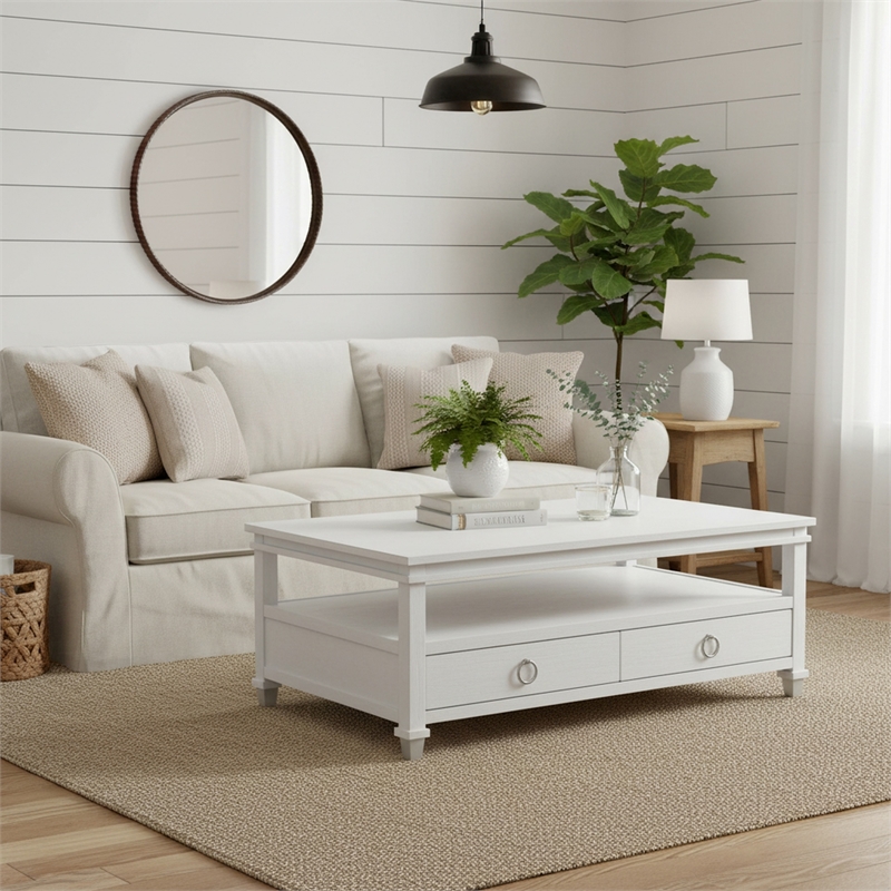 Point Breeze - 2-Drawer Cocktail Table with Castors - Wood - White