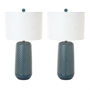 Lux Lighting 30&quot Blue Ceramic Classic Table Lamps (Set of 2) 3-Way Switch