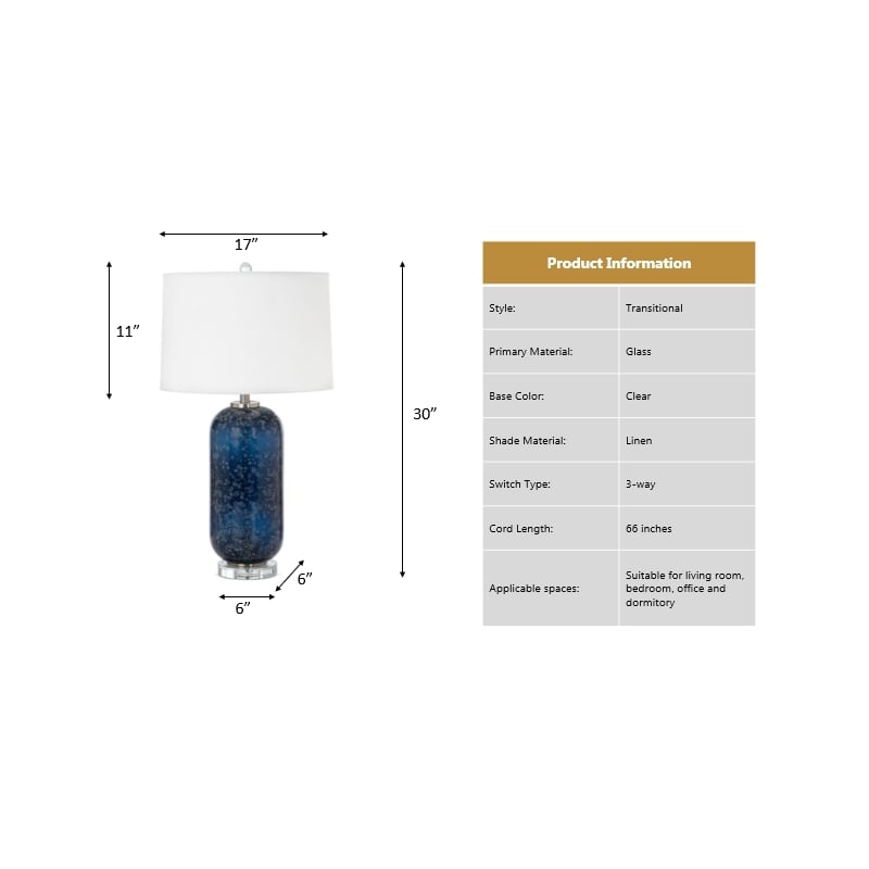 Lux Lighting Stunning Blue Glass Table Lamps (Set of 2) 3-Way Switch