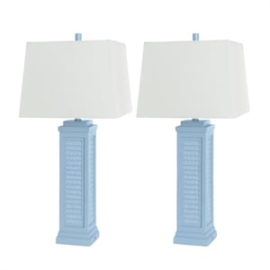 Lux Lighting Shutter Blue Table Lamps USB Charging port (Set of 2) 3-Way Switch