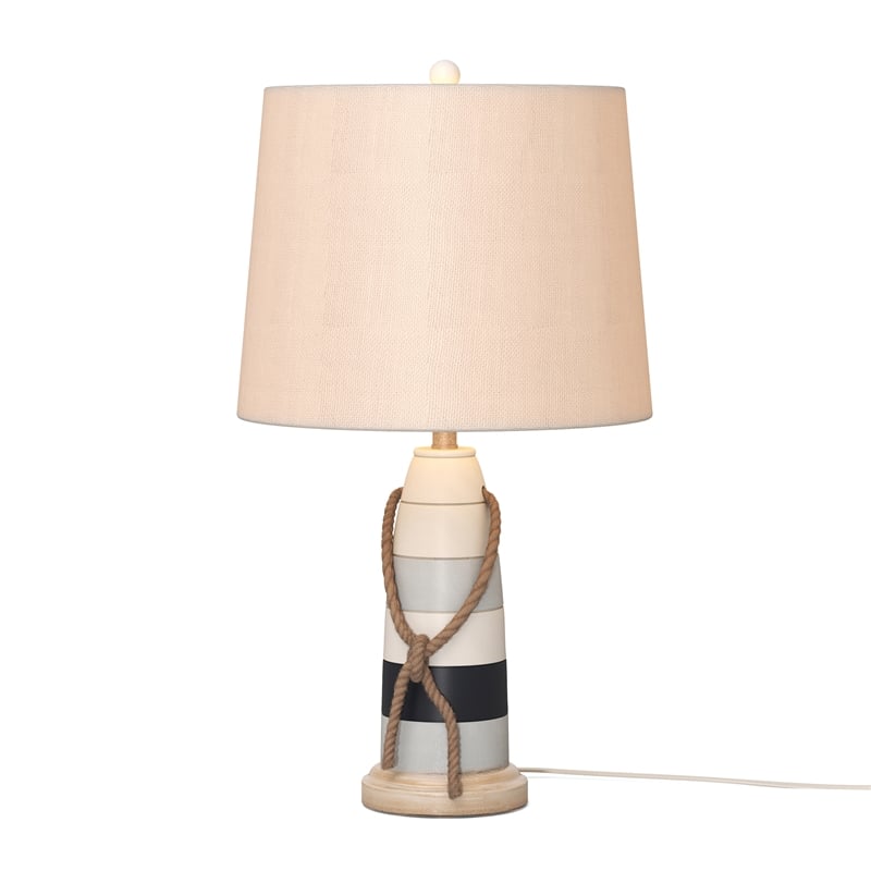 Lux Lighting Buoy Coastal Table Lamps White and Blue (Set of 2) 3-Way Switch