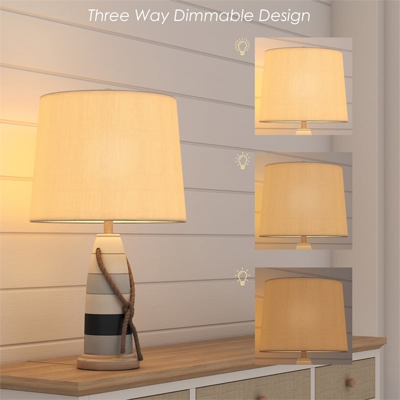 Lux Lighting Buoy Coastal Table Lamps White and Blue (Set of 2) 3-Way Switch