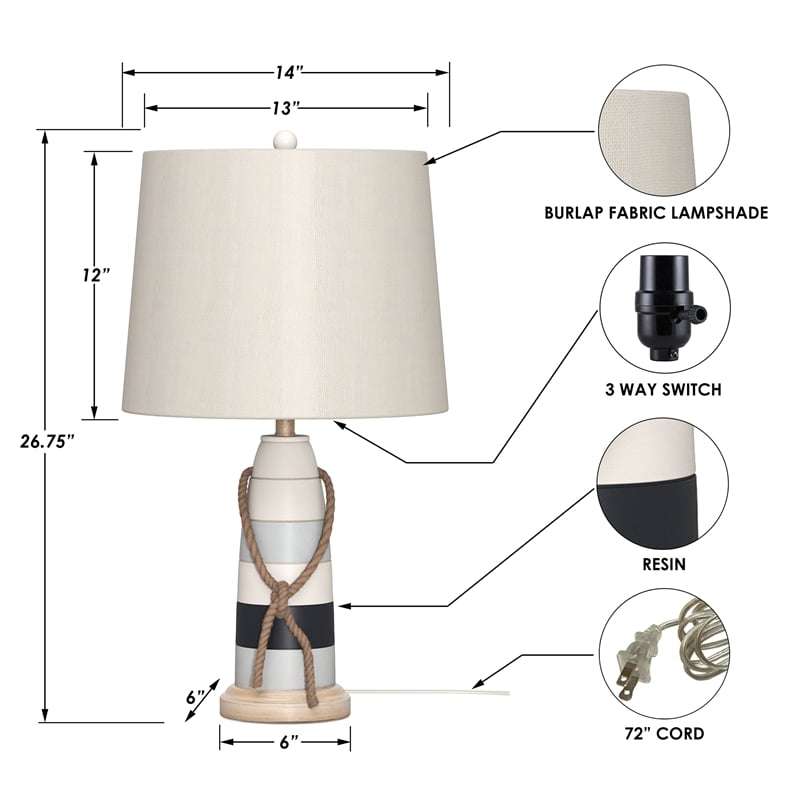 Lux Lighting Buoy Coastal Table Lamps White and Blue (Set of 2) 3-Way Switch