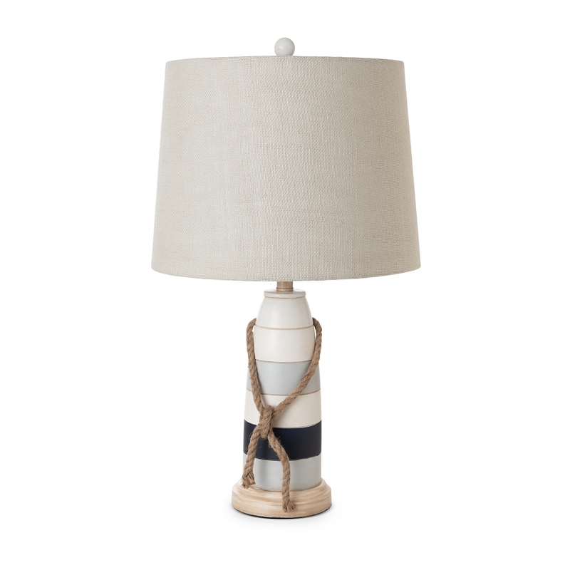 Lux Lighting Buoy Coastal Table Lamps White and Blue (Set of 2) 3-Way Switch