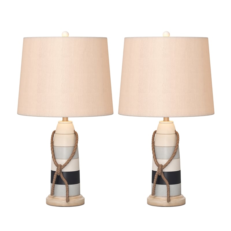 Lux Lighting Buoy Coastal Table Lamps White and Blue (Set of 2) 3-Way Switch