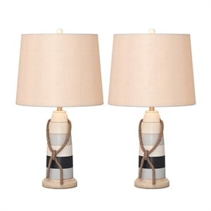 Lux Lighting Buoy Coastal Table Lamps White and Blue (Set of 2) 3-Way Switch