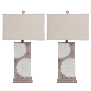 Lux Lighting Coastal Sandollar Table Lamps USB port (Set of 2) 3-Way Switch