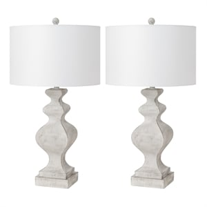 Lux Lighting 32&quot White Farmhouse Table Lamps USB Port (Set of 2) 3-Way Switch