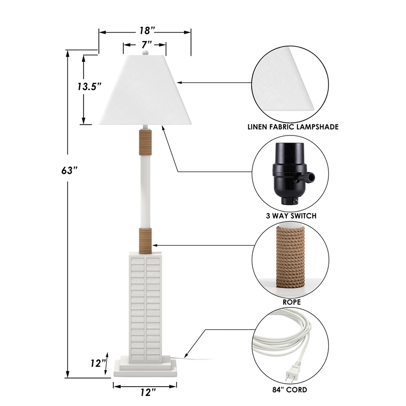 Lux Lighting  63'' Coastal White Shutter Floor Lamp 3-Way Switch