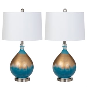 Lux Lighting 27&quot Gold/Blue Glass Table Lamp (Set of 2) 3-Way Switch