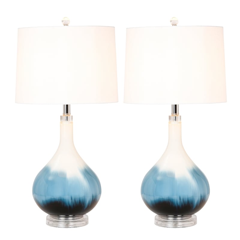 Lux Lighting Ombre Blue Tone Glass Table Lamps (Set of 2) 3-Way Switch