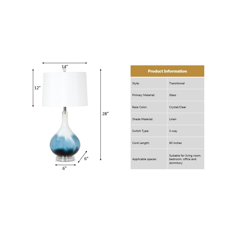 Lux Lighting Ombre Blue Tone Glass Table Lamps (Set of 2) 3-Way Switch
