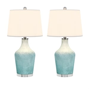 Lux Lighting 26.5&quot Mist Table Lamp in Aqua Glass(Set of 2)