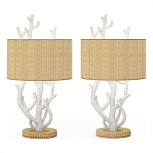 Lux Lighting 28&quot Coral Table Lamp in White Resin (Set of 2)