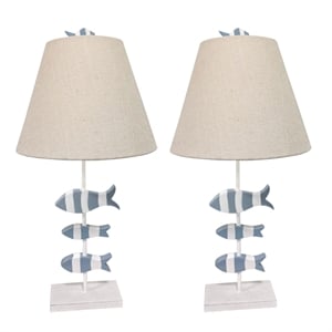 Lux Lighting Fish Blue/White Coastal Table Lamps (Set of 2)
