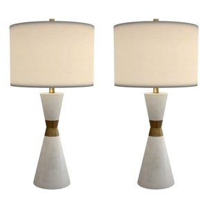 Lux Lighting 30.5&quot Hourglass Resin & Metal Table Lamps in White (Set of 2)