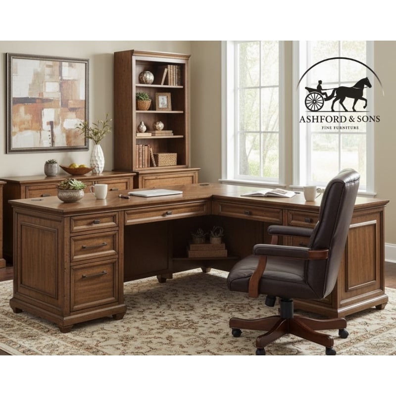 Ashford & Sons Artisan L-Desk & Return 8-Drawer Executive Corner Workstation