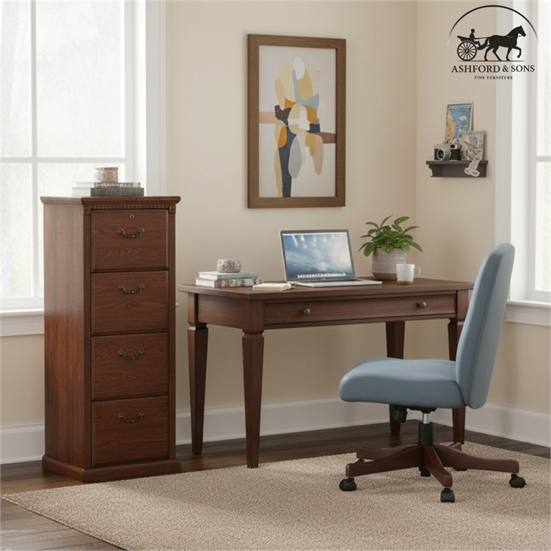 Ashford & Sons Wood 4-Drawer File Cabinet Office Storage in Brown