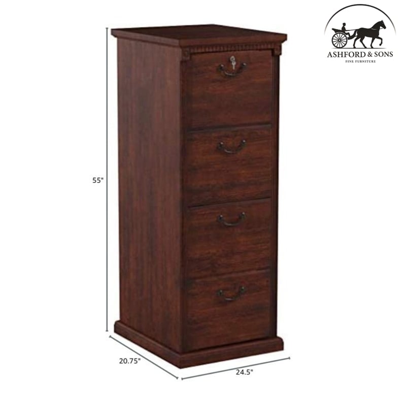 Ashford & Sons Wood 4-Drawer File Cabinet Office Storage in Brown