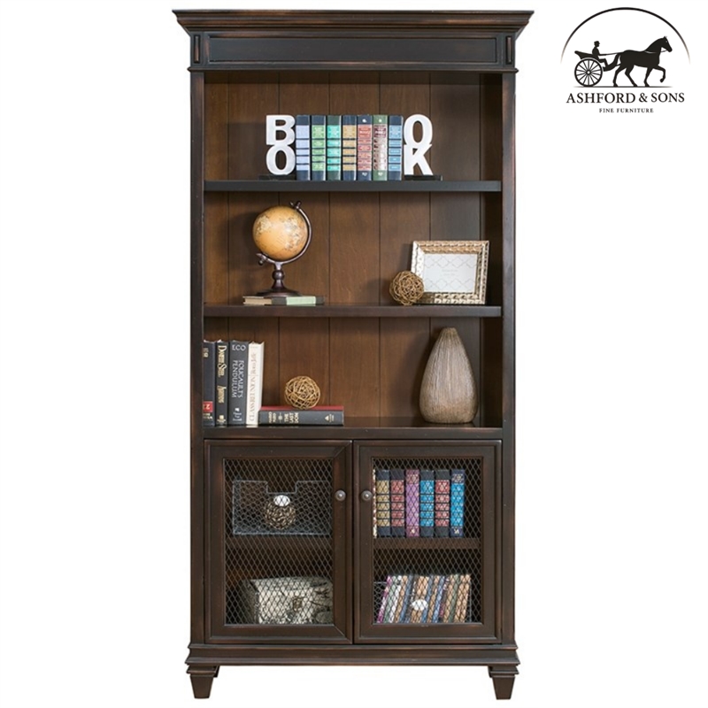 Ashford & Sons Wood Storage Cabinet Office Bookcase With Doors in Black