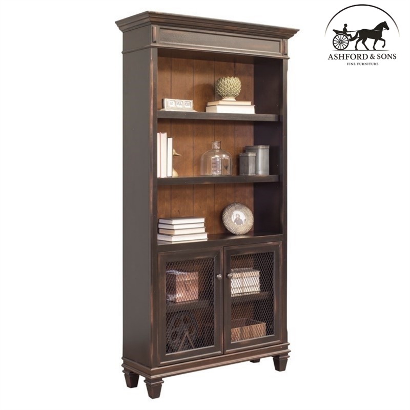 Ashford & Sons Wood Storage Cabinet Office Bookcase With Doors in Black