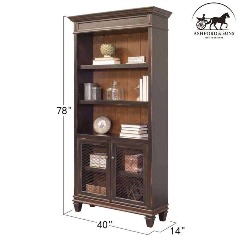 Ashford & Sons Wood Storage Cabinet Office Bookcase With Doors in Black