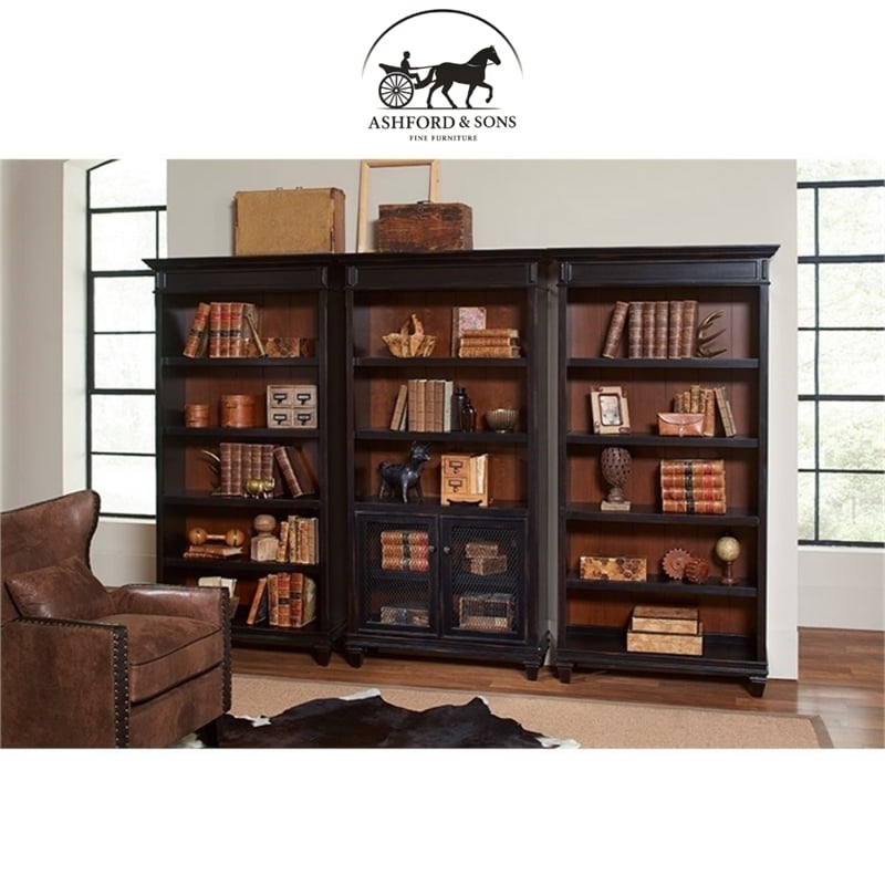 Ashford & Sons Wood Storage Cabinet Office Bookcase With Doors in Black