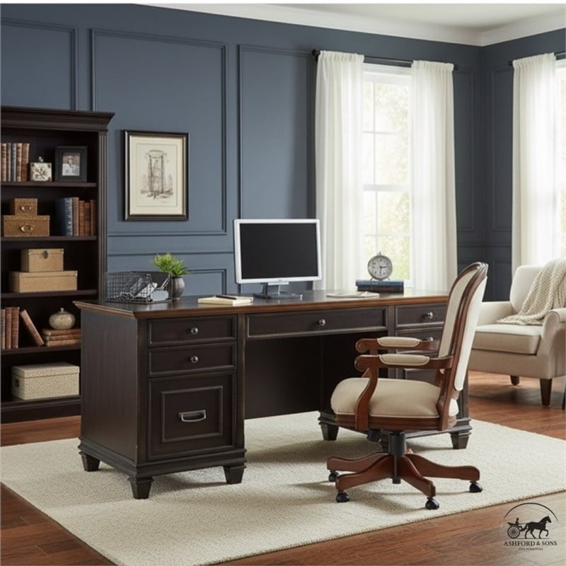 Ashford & Sons Wood Credenza Office Desk Writing Table in Black