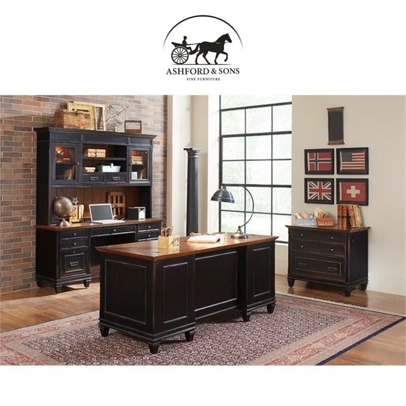Ashford & Sons Wood Credenza Office Desk Writing Table in Black