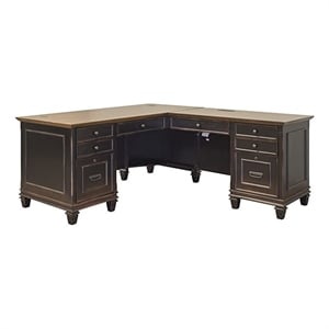 Ashford & Sons Wood 70&quot Pedestal L-Shaped Desk in Brown Finish