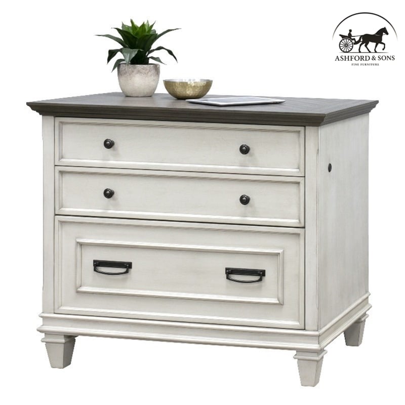 Ashford & Sons Wood Lateral File With Locking Legal/Letter File Drawer in White