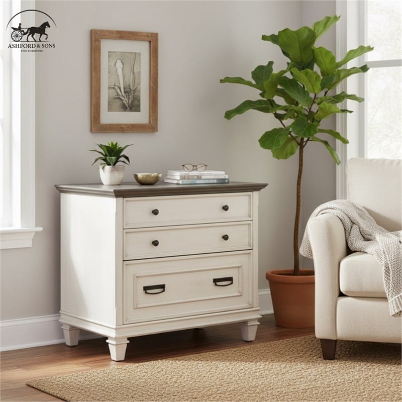 Ashford & Sons Wood Lateral File With Locking Legal/Letter File Drawer in White