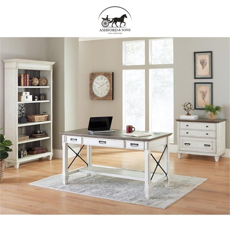 Ashford & Sons Wood Lateral File With Locking Legal/Letter File Drawer in White