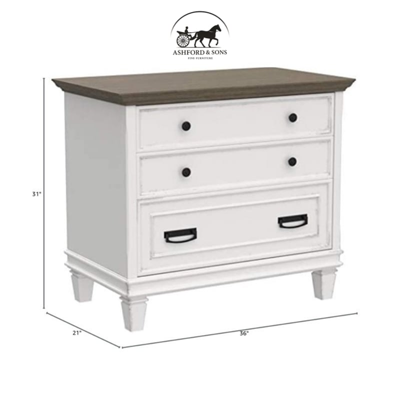 Ashford & Sons Wood Lateral File With Locking Legal/Letter File Drawer in White