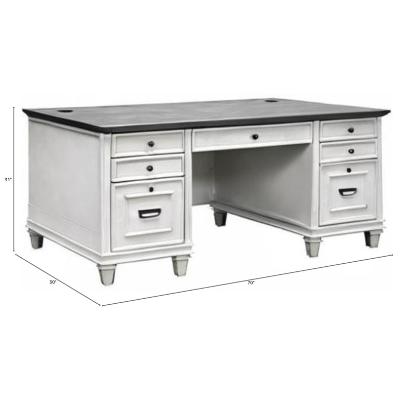 Ashford & Sons Double Pedestal Letter/Legal File Drawers Executive Desk in White