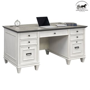 Ashford & Sons Double Pedestal Letter/Legal File Drawers Executive Desk in White