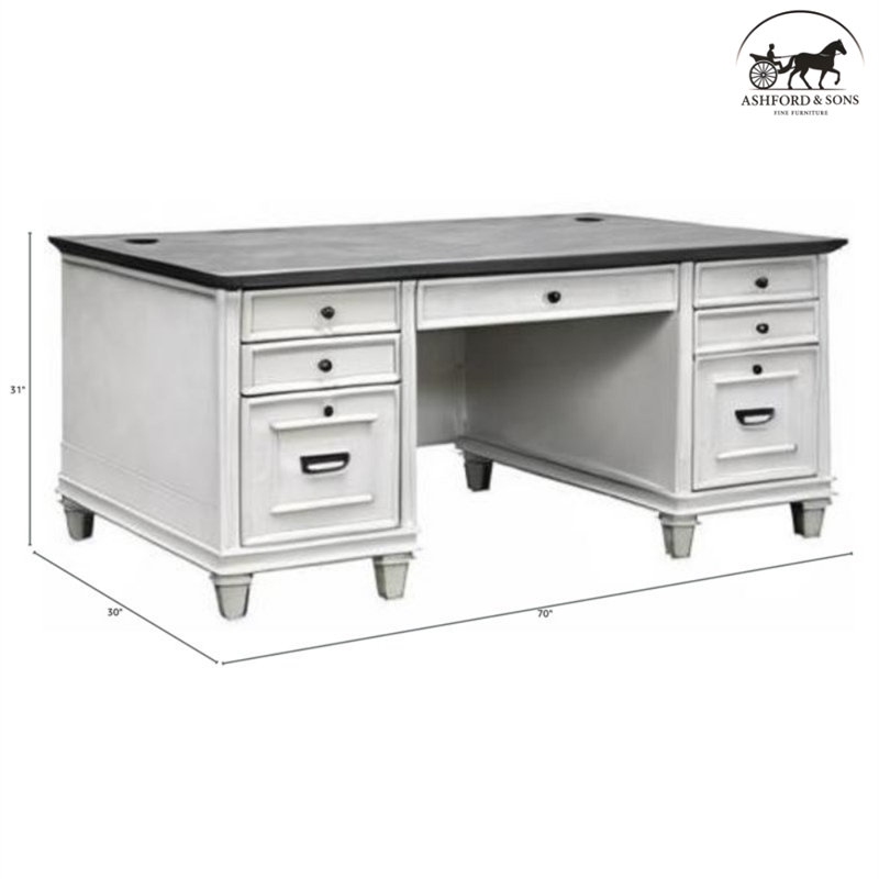 Ashford & Sons Double Pedestal Letter/Legal File Drawers Executive Desk in White