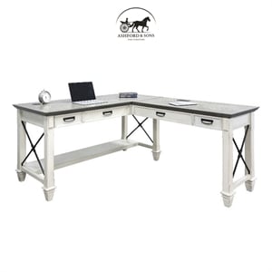 Ashford & Sons Contemporary Wood L-Shaped Desk in Weathered White