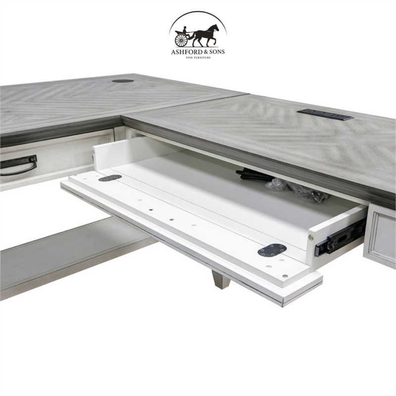 Ashford & Sons Contemporary Wood L-Shaped Desk in Weathered White