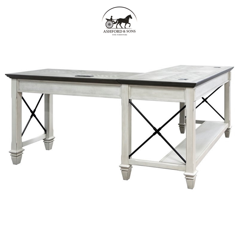 Ashford & Sons Contemporary Wood L-Shaped Desk in Weathered White