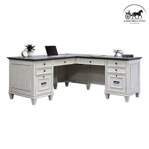Ashford & Sons Wood L-Desk and Return Writing Office Table in White