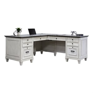 Ashford & Sons Wood L-Desk and Return Writing Office Table in White