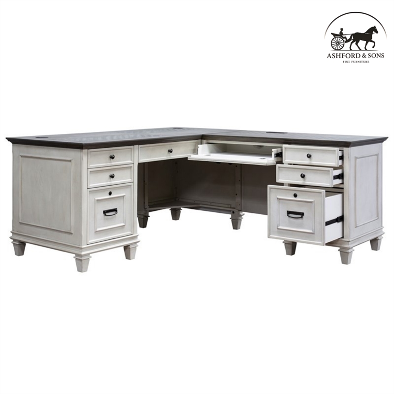 Ashford & Sons Wood L-Desk and Return Writing Office Table in White
