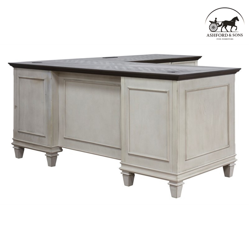 Ashford & Sons Wood L-Desk and Return Writing Office Table in White