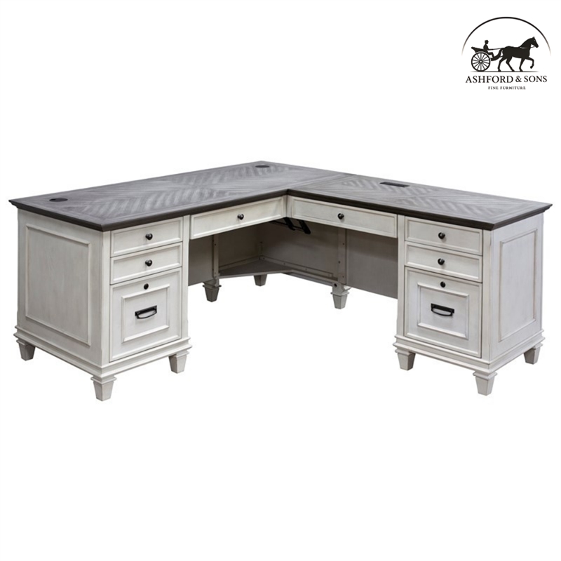 Ashford & Sons Wood L-Desk and Return Writing Office Table in White