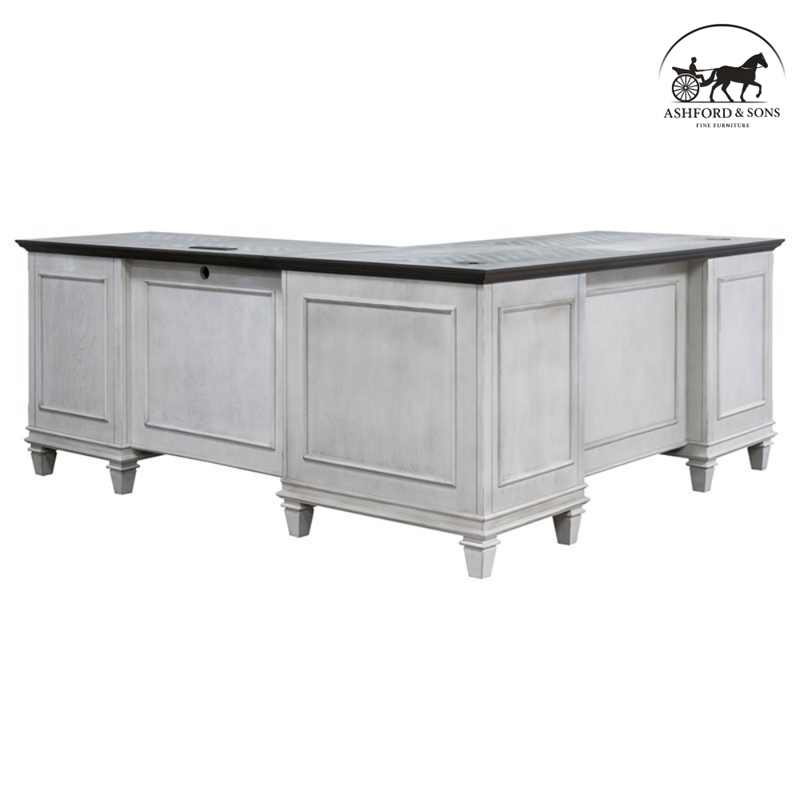 Ashford & Sons Wood L-Desk and Return Writing Office Table in White