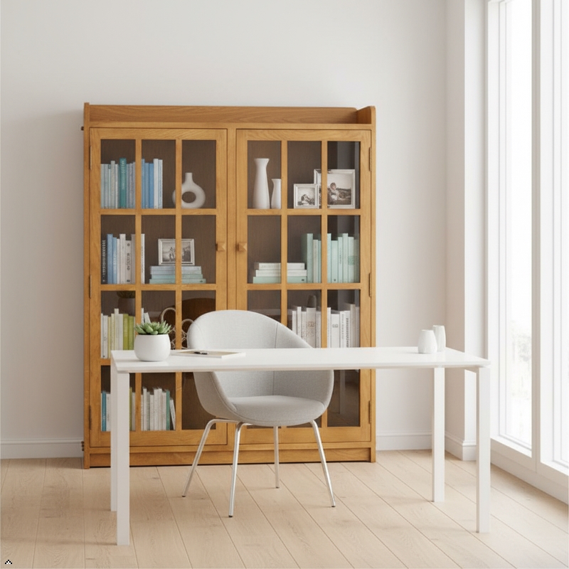 Ashford & Sons Traditional 2-Doors Wood Bookcase with 3 Shelves in Cherry