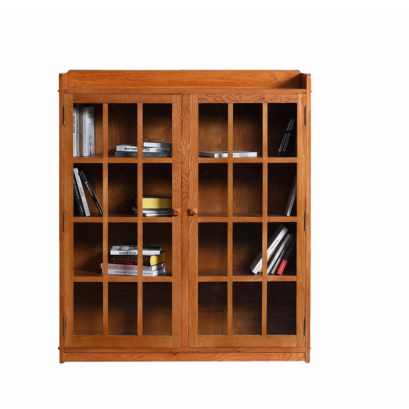 Ashford & Sons Traditional 2-Doors Wood Bookcase with 3 Shelves in Cherry
