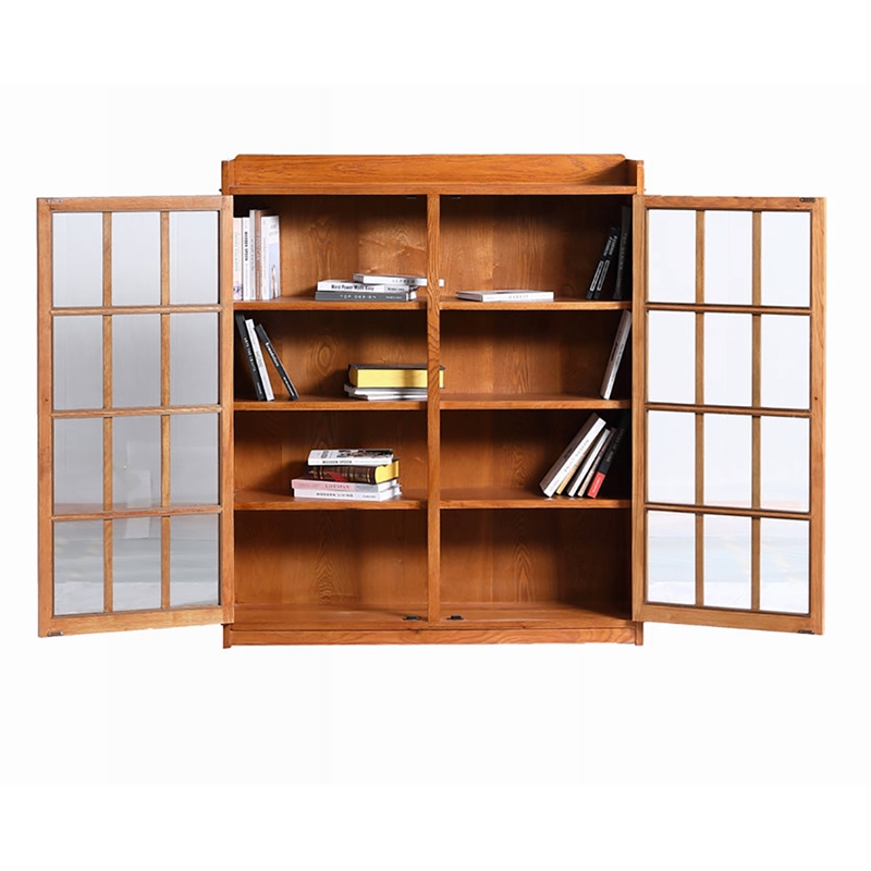 Ashford & Sons Traditional 2-Doors Wood Bookcase with 3 Shelves in Cherry